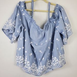 A New Day Off Shoulder Embroidered Top Womens Size 4X Preppy Coastal Casual